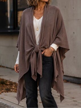 Linda Lundstrom Taupe Draped Cape Coat Oversized Lagenlook One Size